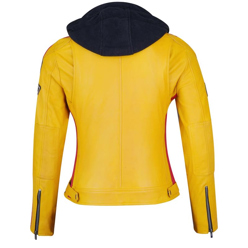 URBAN 5884 58-damska skórzana kurtka motocyklowa, całkowicie zdejmowane ochraniacze, Żółty, 3XL