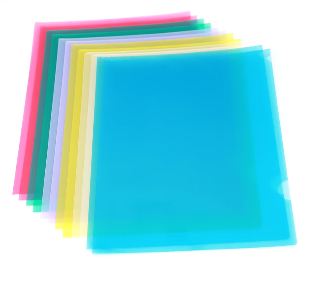 12pcs Color-Coded L-Shaped Plastic Folders Sleeves - Poly File Jacket for Organized Document Management - Project Folder File Jackets File Storage Solutions for Office and Home