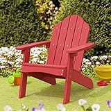 LUE BONA Kids Adirondack Chair - Red Poly Lumber Plastic, Weather Resistant Outdoor Patio Lounge Chair for Toddlers, Balcony, Backyard