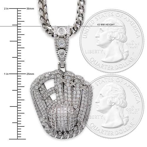 Silver Baseball Glove Pendant Necklace - 925 Sterling Silver with Cubic Zirconia Stones - Optional 2.3mm Franco Chain - Baseball Player Jewelry3