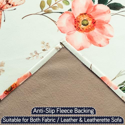 Image of HOKIPO Sofa Cover with Tassel for 1 Seater Sofa | Full Protection for Seat and Back | Printed Holland Velvet Fabric | 'Whispers of Nature' (160x60 cm), Pastel Butterfly Meadow (IN-1125-D2)