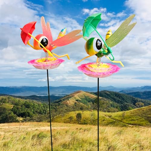 ARUNA DECOR PVC and Metal Colourful Dragonfly Garden Sticks Set of 2 | Decorative Outdoor Stakes for Lawn, Balcony, Patio, Flower Pots and Planters | Garden Decor Accessory for Home and Yard