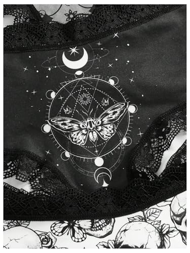 MakeMeChic Women's 5 Pack Gothic Floral Lace Briefs Graphic Print Scallop Trim Panty Underwear3