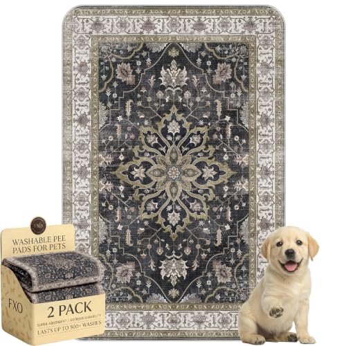 Image of Washable Pee Pads for Dogs,Great Urine Absorbent Reusable Puppy Training Pads,Waterproof,Leak-Proof & Non-Slip Potty Pads for Whelping,Crate,Playpen,Bed.(Black Floral,24 inchx36 inch)