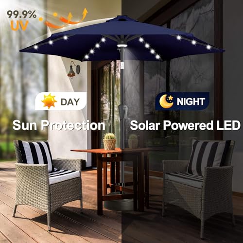 FLAME&SHADE 7.5 FT Solar Light Patio Umbrella, 24 LED Lights Outdoor Umbrella with Centre Surround Light, Table Umbrella Outdoor Patio for Deck, Pool, Backyard, Garden, UV Protection (Navy Blue) by FLAME&SHADE - Image 2
