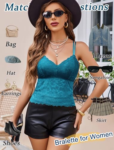 Avidlove Sutiã de renda para mulheres, gola V, lingerie, alças finas, regata fina, Azul, verde, GG