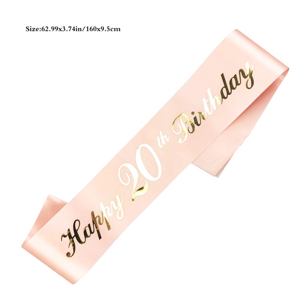 Écharpe + Couronne Strass Happy 20 Ans – Set Anniversaire Rose Gold Pour Fille 20e Anniversaire