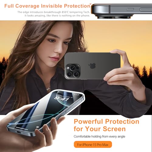 Image of 2 Pack for iPhone 15 Pro Max Screen Protector, [9H Hardness] Tempered-Glass Screen Protector with Auto-Alignment Kit, HD Clear, Scratch Resistant
