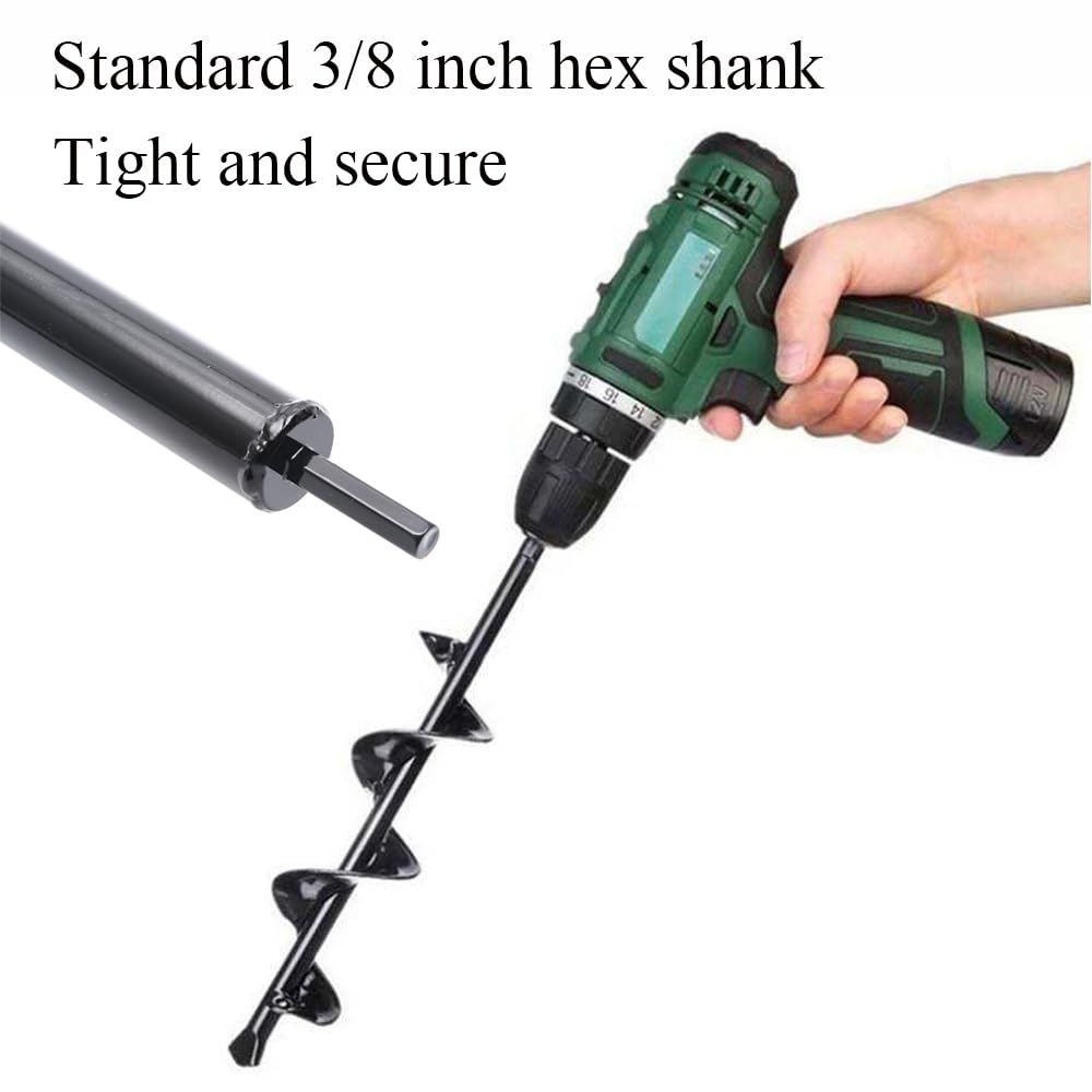 TOP-MAX Trapano a mano, da giardino, trapano a spirale, per piantare e forare, gambo esagonale da 3/8", strumento di scavo nero [10 x 30 cm]