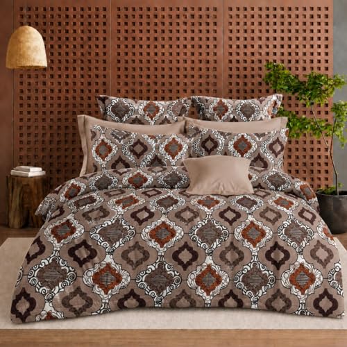 Image of DECOR2ADMIRE 300 TC Super King Size Glace Cotton Printed Bedsheet with 2 Pillow Covers - 108 inch x 108 inch (275cm x 275cm) - Available in Multiple Elegant Designs (Royal Heritage Pattern)
