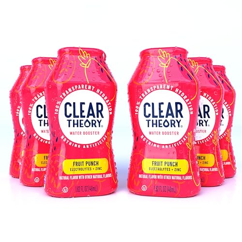 Clear Theory Water Flavoring Drops with Electrolytes, Water Enhancer Liquid Flavored Water Drink Mix, Hydration for Kids, Vegan, Gluten Free, Low Calorie, Fruit Punch, 6 Pack, 1.62 Fl Oz Bottles