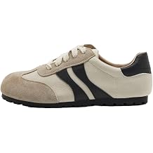 Womens German Army Trainer Sneakers Soft Sole Retro Casual Shoes, Suede Style Low Top Trainers with Black or Red Stripes