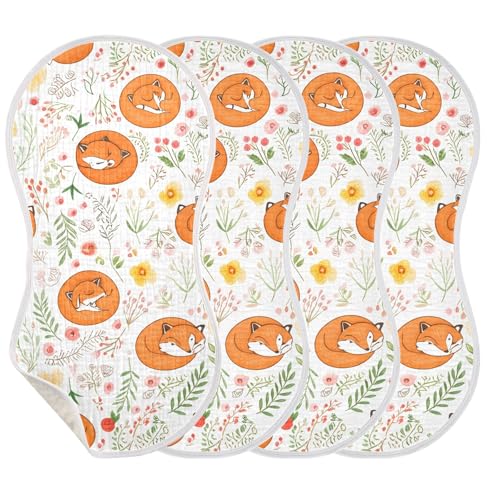 xigua Cartoon Foxes Baby Burp Cloths for Newborn Boys and Girls 4 Pack, Soft & Absorbent Cotton Baby Burp Cloth, Baby Washcloths, Newborn Towel, Burp Rags3