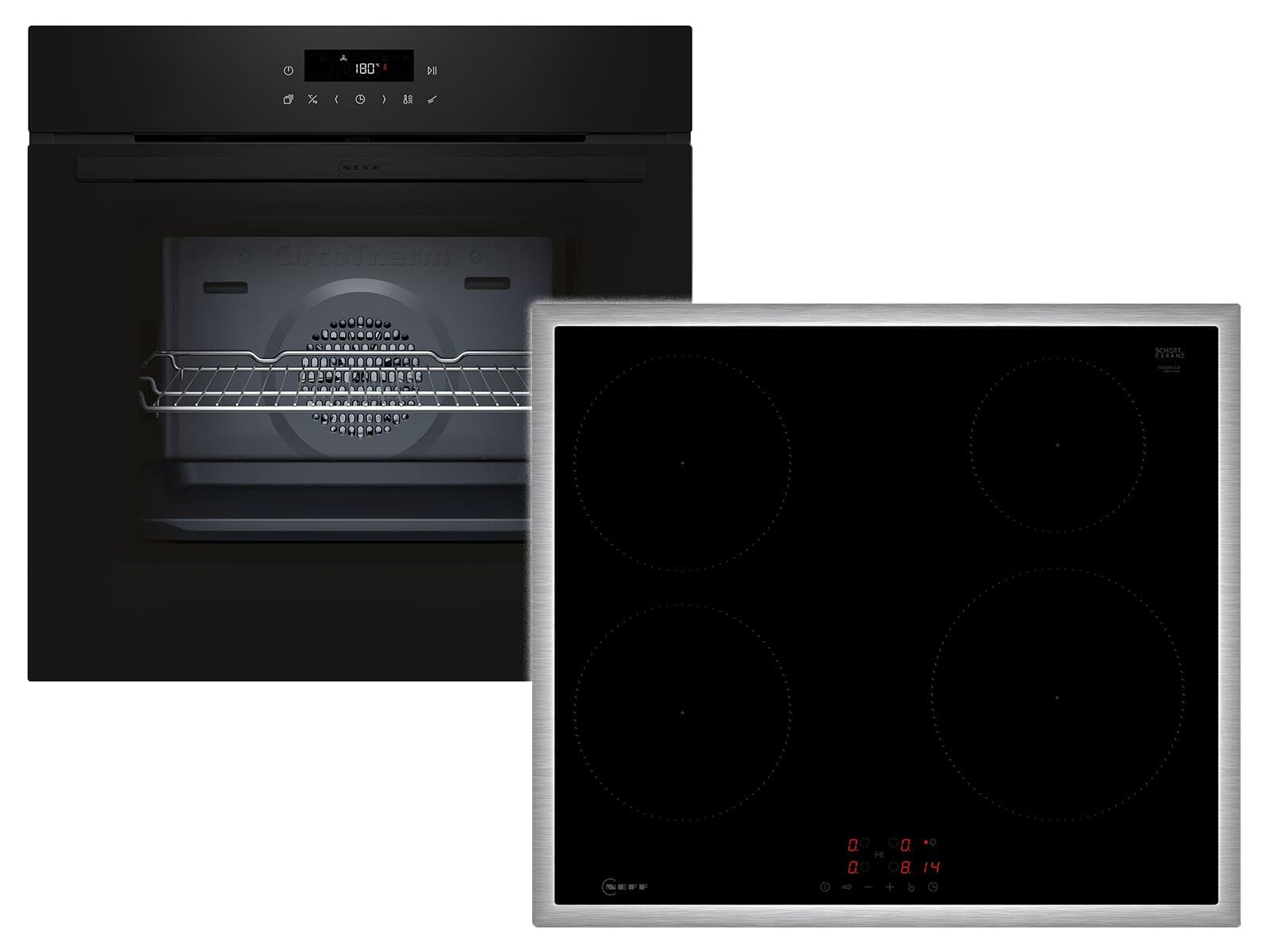 NEFF BTX46PIB0 Kit de cuisinière encastrable composé de cuisinière B2CCJ7AK3 60 x 60 cm Pyrolyse et EasyClean auto-nettoyage Air Fry & T46SBE1L0 plaque à induction, niveau de puissance, Touch Control