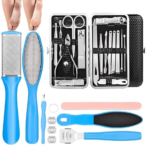 Image of KAYI Pedicure Kits - Callus Remover for Feet, 23 in 1 Professional Manicure Set Pedicure Tools Stainless Steel Foot Care, Foot File Foot Rasp Dead Skin for Women Men Home Foot Spa Kit, Blue