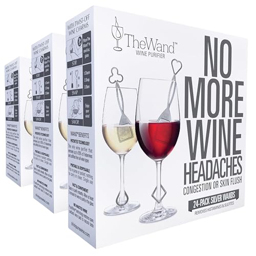 PureWine The Wand Wine Purifier - Red & White Wine Filters for Histamines & Sulfites, Sulfite Remover Sticks, Helps Allergies & Headaches, Gift Accessories for Women & Men - 72 Wands, Silver