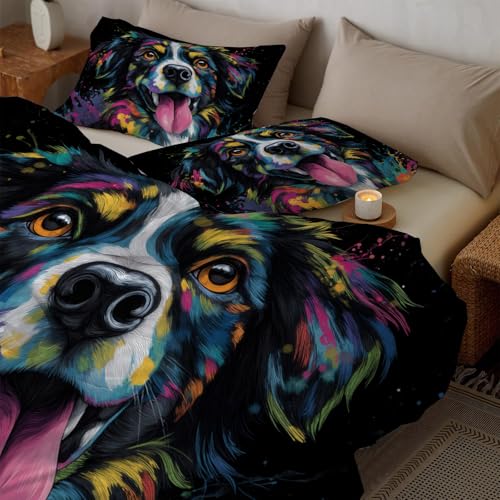 Parure de lit 140x200cm impression 3D chien en microfibre douce haute densité - 5