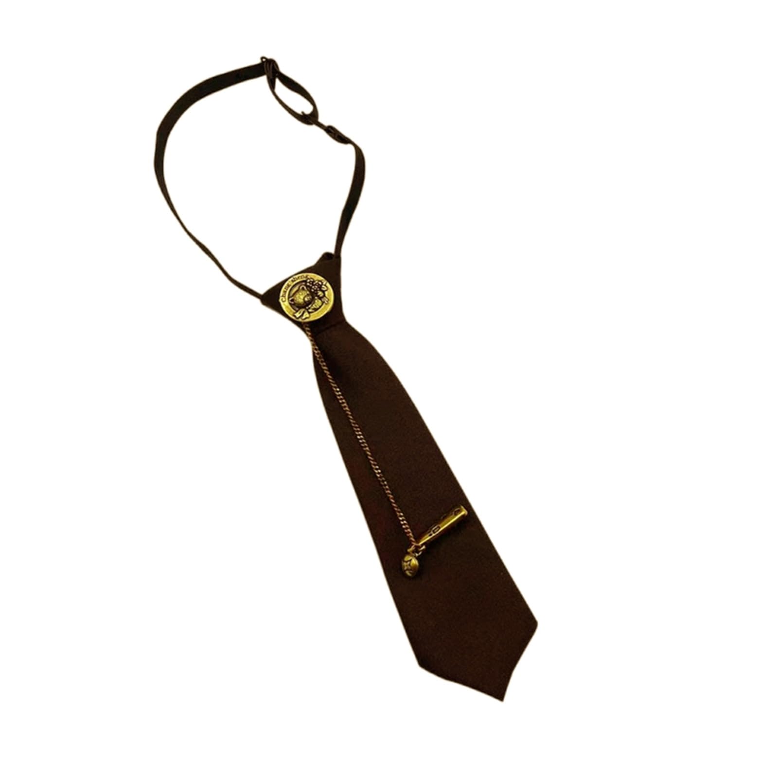 Maxtonser Vintage Metal Bear Pin and Chain Pre Tied Tie Japanese Preppy School Uniform Adjustable Necktie Neckwear for Women Men