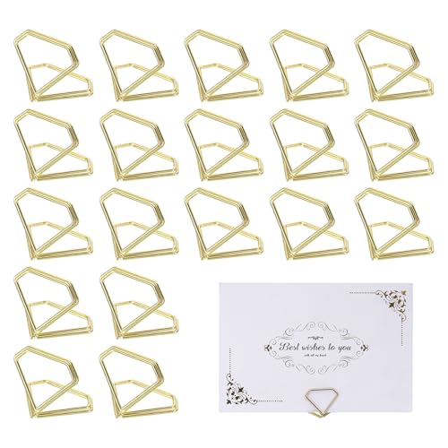 QUARKZMAN 20 Piezas Mini Portatarjetas, Portafotos de Diamante para Mesas Fotos Señales de Comida Notas de Memoria Bodas Restaurantes Cumpleaños Fiesta, (0.9x1.1, Dorado)
