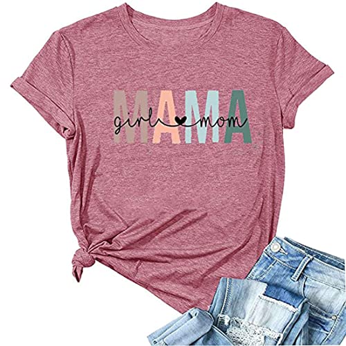 Image of Mama Shirt for Women Mom Shirts Mother's Day Shirts Gift Letter Print Tee Tops(M,Pink)