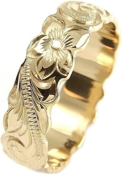 Arthur's Jewelry 14K yellow gold hand engraved Hawaiian plumeria scroll band ring cut out 6mm