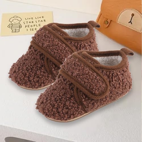 Baby Infant Plush Slippers Ankle Strap Flat House Shoes Toddler Fuzzy Fleece Indoor Closed Toe Non Slip Slippers2