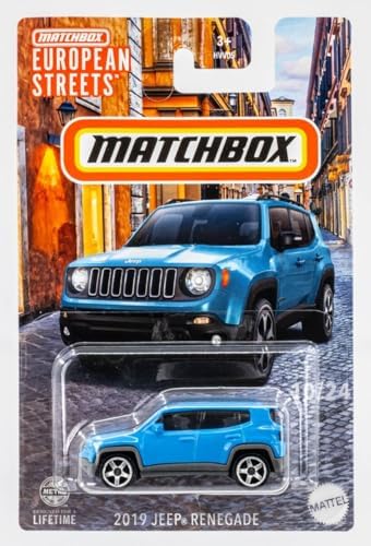 Matchbox European Streets 2019 Jeep Renegade Blue 10/24 1:64 Scale, Die-Cast