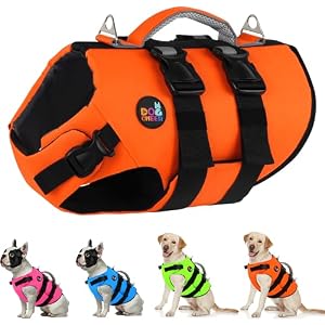Dogcheer Dog Harness Life Jacket, High Buoyancy Neoprene Dog Life Vest for Swimming Boating, Adjustable Puppy Swim Vest Reflective Pet Float Vest for Small Medium Large Dogs - Orange, XS