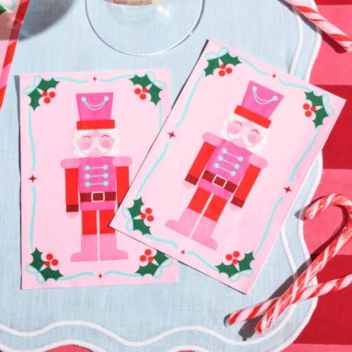 xo, Fetti Christmas Nutcracker Paper Napkins | 25 pcs | Pink Holiday Party Napkins, Xmas Dinner Decor, Festive Winter Tablescape, Pinkmas Setting