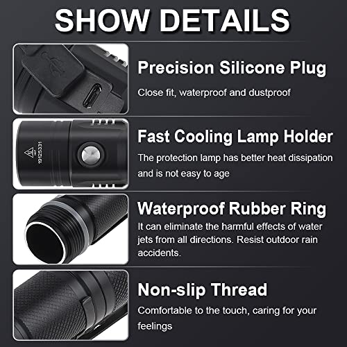 Securitying Usb Rechargeable Flashlight, 1060 Lumens 7 Modes Waterproof Compact Edc Torch With Micro-Usb Cable, Powered By Cr123A Battery(Battery Not Included) #TOP4