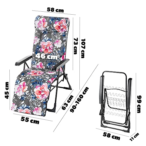 KADAX Gartenstuhl, Stahl Liegestuhl mit Kissen, Klappbare Sonnenliege mit Traglast bis 110kg, Gartenliege mit Verstellbarer Rückenlehne, Gartensessel – Bild 3