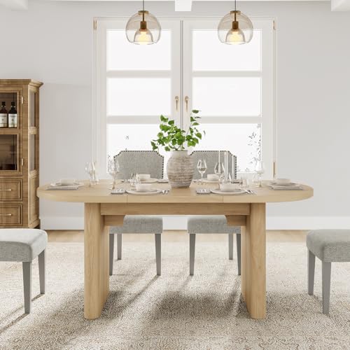 Image of GarveeHome Oval Dining Table for 6-8 People, Long Large Kitchen Table with Thick Sturdy Wooden Base, Farmhouse Dining Room Table for for Kitchen, Living Room, Office (63 inch Long,Natural)