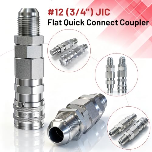 Image of Flat Face Hydraulic Quick Coupler,#12-3 /4 inchJIC,1 /2 inchBody,Fit for Bobcat 7753 773 863 873 963