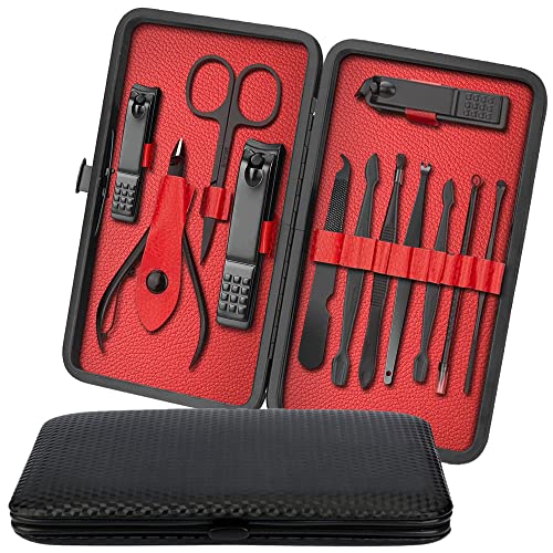 iSOUL Nail Clippers Manicure Set 12Pcs Men Women Stainless Steel Professional Nail Clipper Set Stainless Steel Grooming Kit for Thick Nails Cuticle Remover Toenail Care Cutter Pedicure Nail Kit