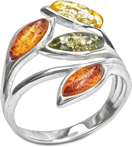 Image of Ian and Valeri Co. Multicolor Amber Sterling Silver Elegant Leaf Ring