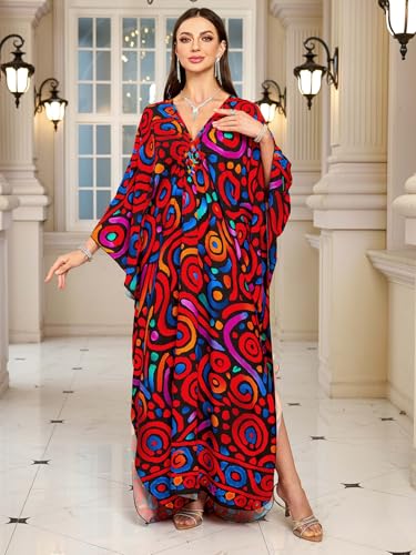 Image of KEYLORTING Plus Size Kaftan Dress Women, African Moo Moo Print Caftan, Batwing Dress, Beach Cover Up for Party and Loungewear