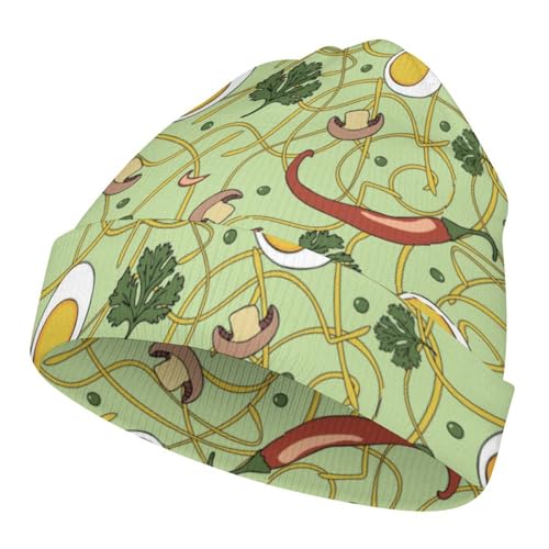 Ramen Noodle Soup Pattern Kids Beanie Hat for for Girls Boys Children Cap Winter Knitted Chemo Cancer Headwear Accessories Gifts Decoration Black