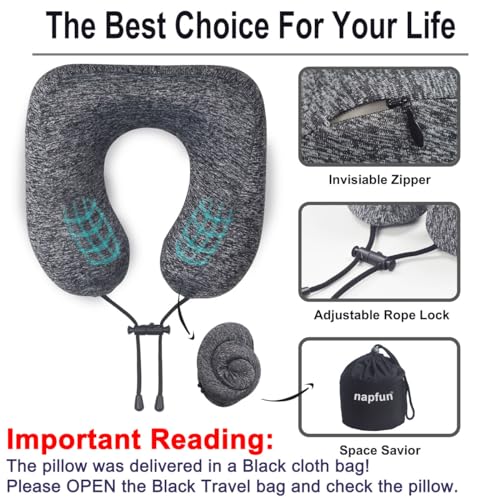 image for napfun Travel Pillow for Airplane, Premium Memory Foam Neck Pillow for