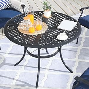PatioFestival 42. 1" x 42. 1" x28. 3" Round Outdoor Dining Table Space Saving Patio Bistro Table with Umbrella Hole All Weather Steel Frame Metal in Black PatioFestival 42 1 x 42 1 x28 3 Round Outdoor Dining Table Space Saving Patio Bistro Table with Umbrella Hole All Weather Steel Frame Metal in Black