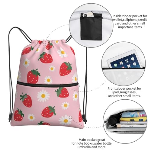 Famame Strawberry Flowers Drawstring Backpack String Bag Sackpack For Gym Shopping Beach Sport Yoga3
