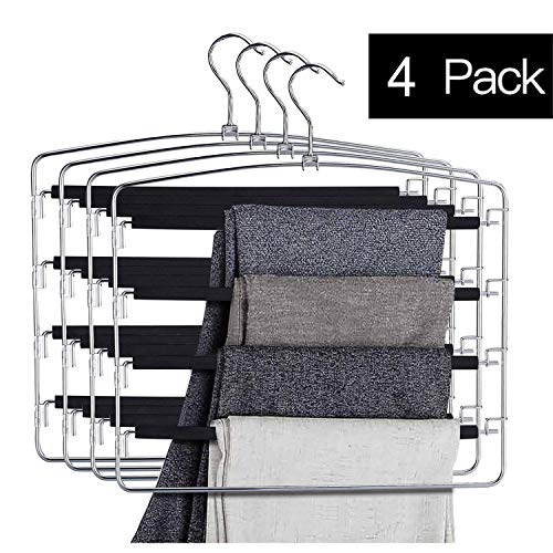 Ideal life ハンガー ズボンハンガー ズボン収納ハンガー スラックスハンガー 滑り止め ステンレス鋼 マルチハンガー 皺防止 クロゼット収納 省スペース 4段 4本セット ブラック