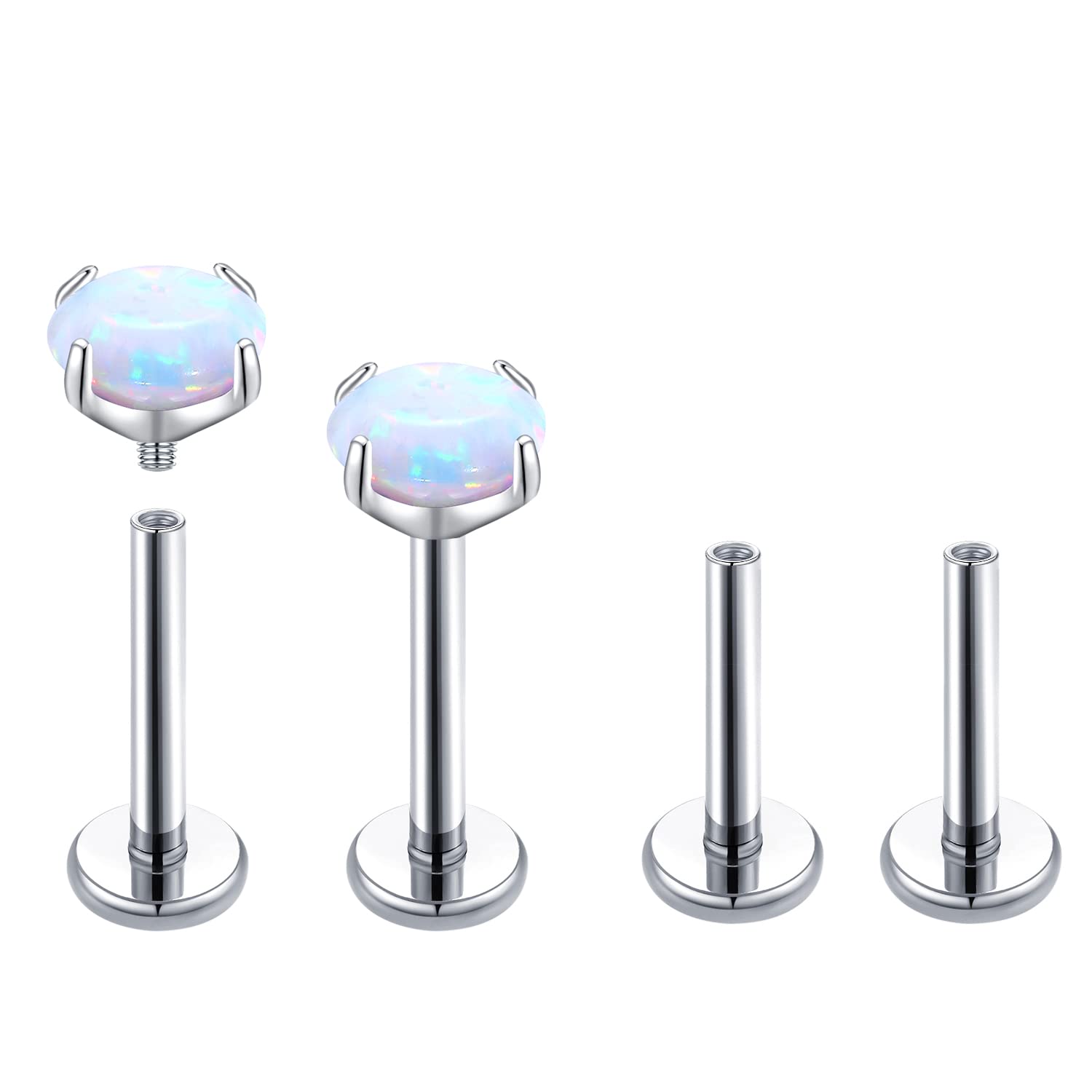 VOJO 18G G23 Titanium Tragus Labret Piercing Jewelry Opal Flat Back Threaded Medusa Cartilage Helix Earring Stud for Women