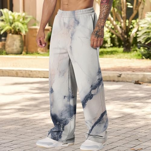 Mens Wide Leg Print Sweatpants Artistic Streetwear Loose Fit Joggers with Pockets for Casual Athletic Lounge4