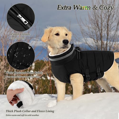 Image of Dogcheer Dog Winter Coat, Waterproof Dog Jacket with Harness - Black,2XL