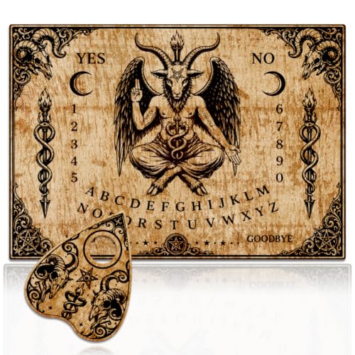 Image of WEBEEDY Baphomet Wooden Spirit Board Talking Board Set Mystical Pattern Dowsing Boards Wood Divination Boards with Heart Planchette for Wicca Metaphysical Halloween Party Decor Gift