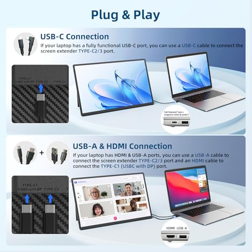 Image of Portable Monitor, 16 Inch 1200P FHD Laptop Screen Extender Dual Monitor, 360 Rotating Detachable Stand Plug n Play, Ultra Slim Zero Frame, Travel Portable Screen for Laptop /PC /Mac /Windows /PS5