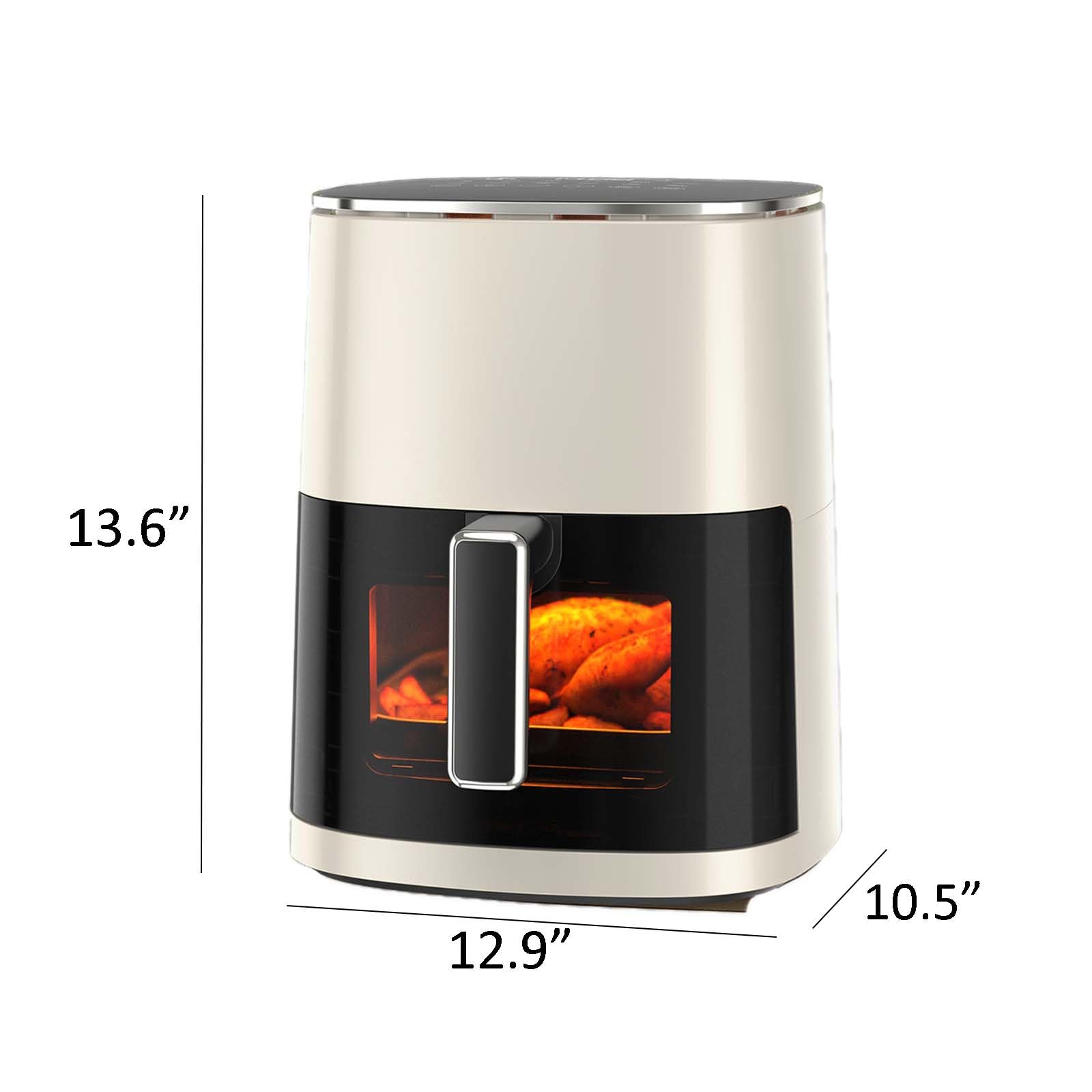 6QT Large Air Fryer, 12-in-1 Square Digital Airfryer with Clear Window for Family of 2-5, 400°F Rapid Air Crispy Technology, Roast Bake Dehydrate, Nonstick & Easy-Clean Basket, Beige