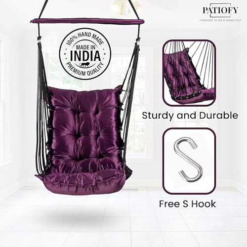 Image of Patiofy Jhula for Balcony /Swing for Balcony for Adult /Jhoola for Home /Wooden Swing Indoor /Hammock /Suitable for Indoor & Outdoor / 120Kgs Weight Bearing Capacity (Purple)