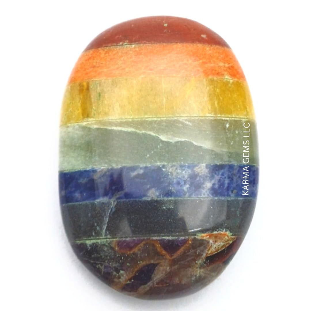 Seven Chakra, Natural Oval Worry Stones, Palm Pocket Energy Stone, Healing Crystal, Worry Thumb Stone, Hand Carved Natural Gem Pocket Palm Healing Crystals Chakra Reiki Healing Balancing