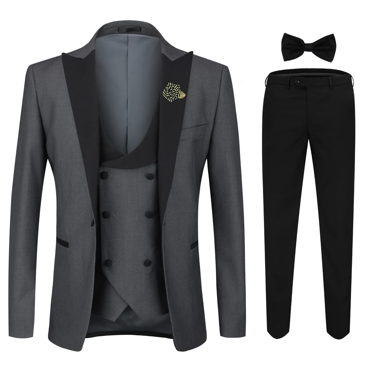 YOUTHUP Abito da Smoking da Uomo in 3 Pezzi con Revers a Lancia a 1 Bottone (Gilet e Pantaloni Blazer) Grigio, L